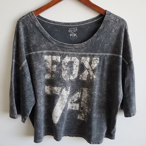Fox Racing Women's Size XL Gray Burnout Cropped Tee Shirt Short Sleeve Tshirt 74